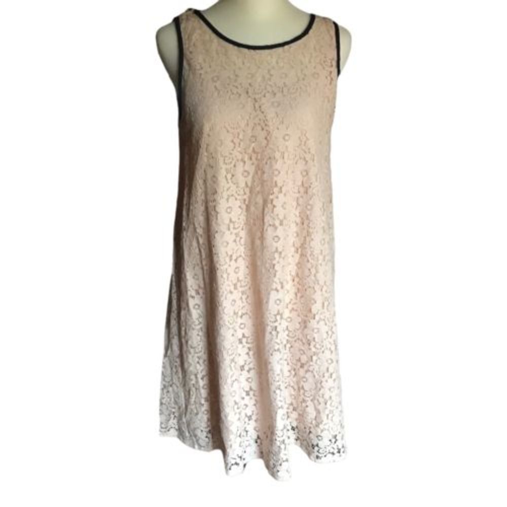 Harlowe Graham Dress Womens Small Peachy Cream Floral Lace Overlay Keyhole